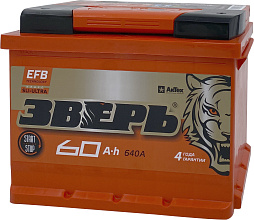 АКБ ЗВЕРЬ EFB 6ст-60 (о.п.) 640А 242*175*190